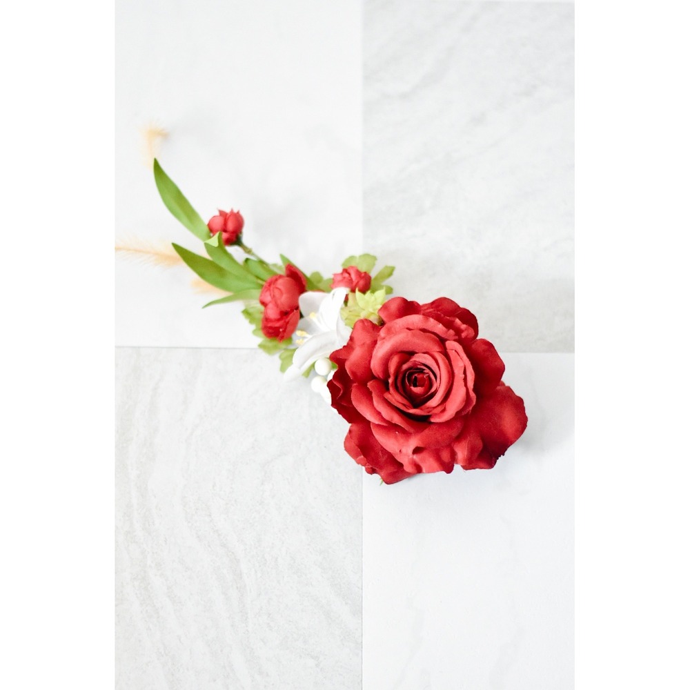 Handmade Floral Hair Clip Women OS Red Modern Rose Lily Cascading Alligator Clip